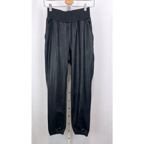COMMANDO Faux Leather Smocked Waist Jogger Pants Pull On Pockets Black Size S - Picture 1 of 11